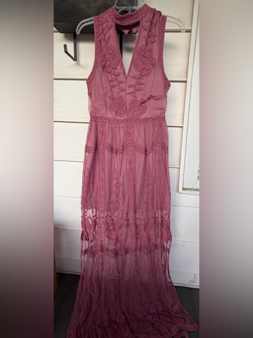 She & Skye Mauve Embroidered Lace Maxi Dress Women’s Size Medium Boho Romantic